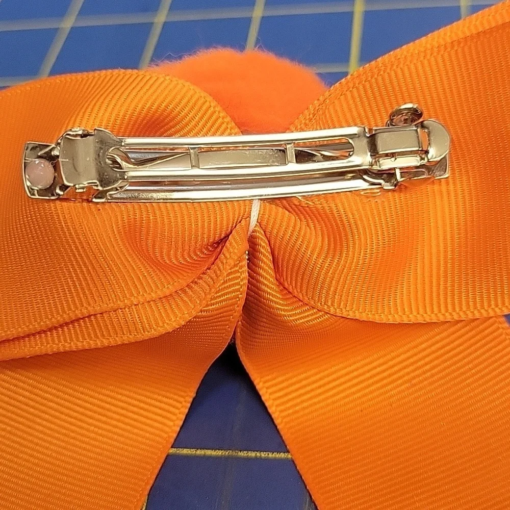 Orange Black Halloween Bow with Spider